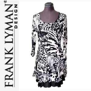 SZ6 Frank Lyman Design Slinky Shimmery White Black Lagenlook Mesh underlay